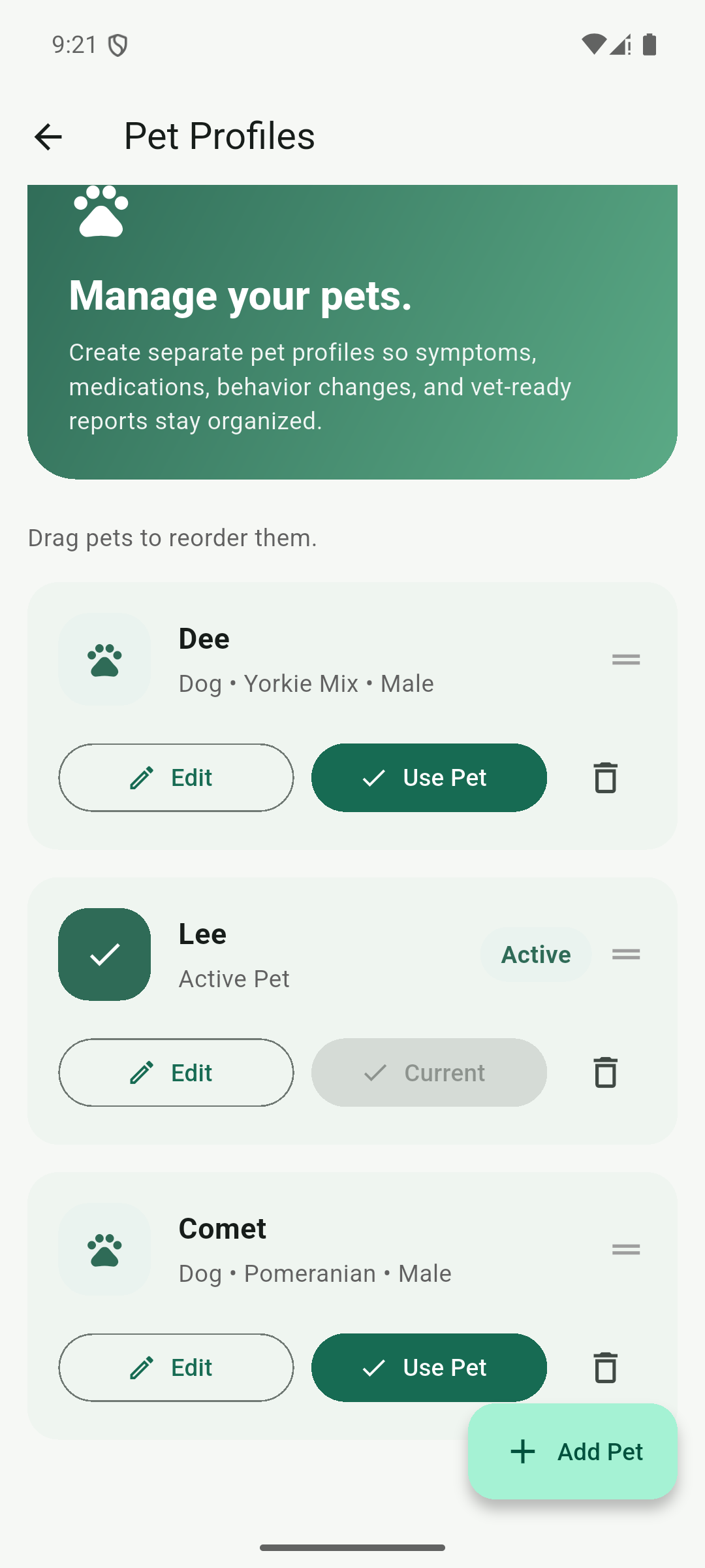 Pet Profiles